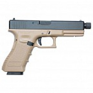 Модель пистолета Glock 17 GBB CO2, удлин. ствол с резьбой под глушитель, металл, койот (KP-17-TBC.CO2-TAN) (KJW)